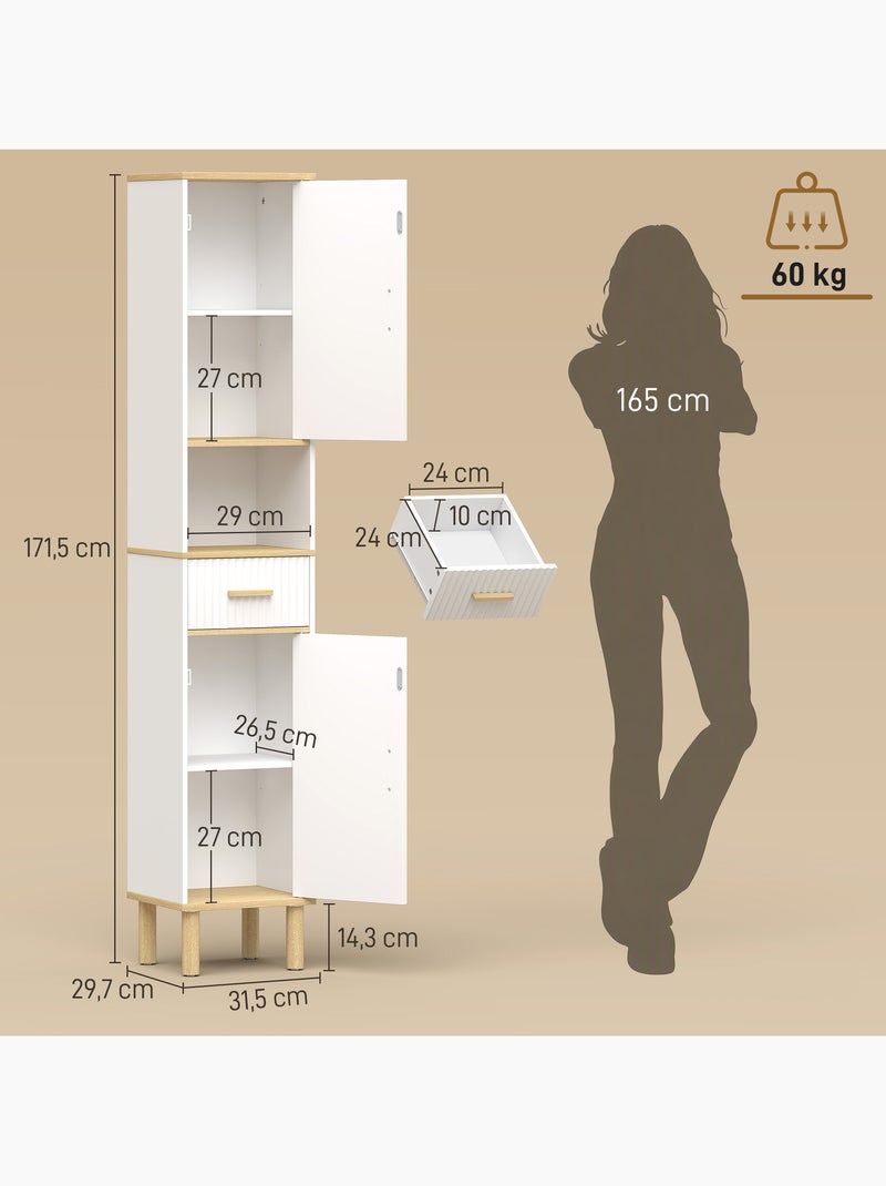 Meuble colonne salle de bain 2 portes tiroir bois blanc Blanc Blanc - Kiabi