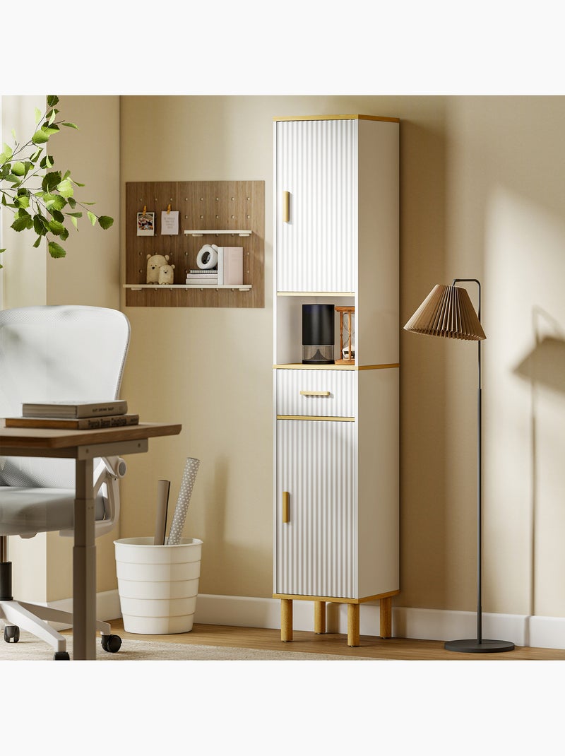 Meuble colonne salle de bain 2 portes tiroir bois blanc Blanc Blanc - Kiabi