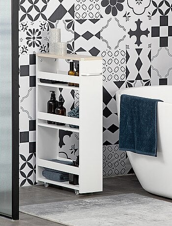 Meuble colonne salle de bain à roulettes 3 niveaux