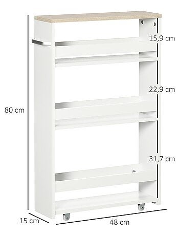 Meuble colonne salle de bain à roulettes 3 niveaux