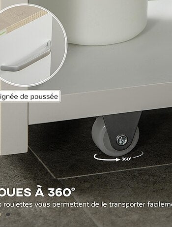 Meuble colonne salle de bain à roulettes 3 niveaux