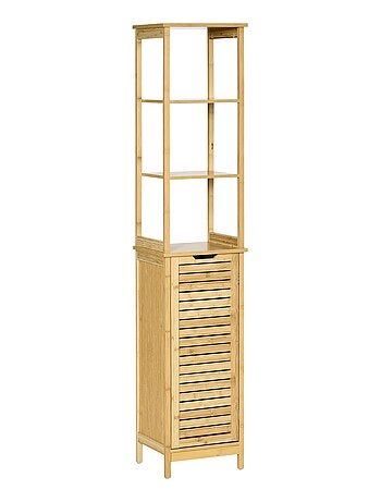Meuble colonne salle de bain bambou MDF aspect bois clair