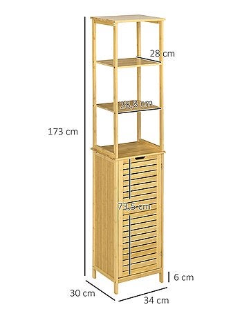 Meuble colonne salle de bain bambou MDF aspect bois clair