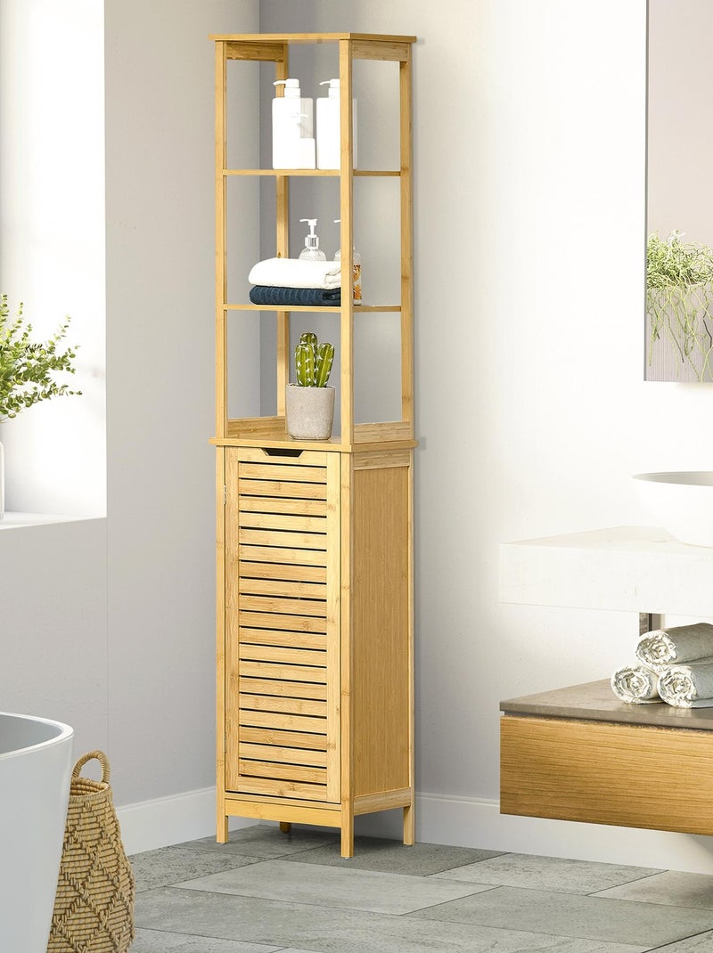 Meuble colonne salle de bain bambou MDF aspect bois clair Beige - Kiabi