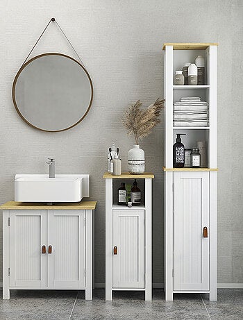 Meuble colonne salle de bain porte 2 étagères 3 niches