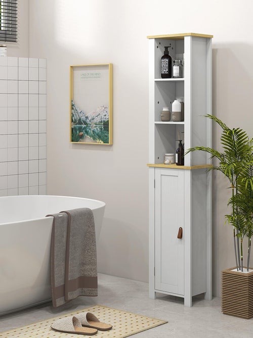 Meuble colonne salle de bain porte 2 étagères 3 niches - Kiabi