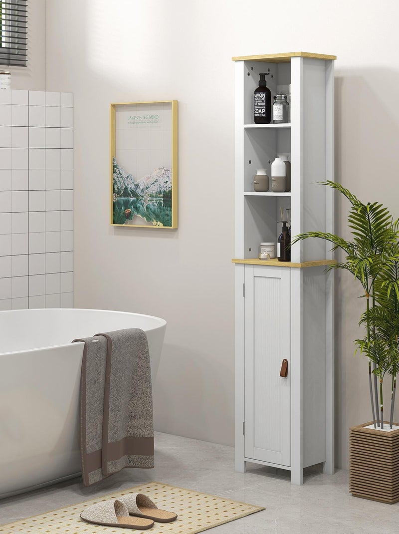Meuble colonne salle de bain porte 2 étagères 3 niches Blanc Blanc - Kiabi