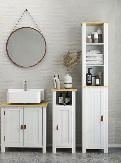 Meuble colonne salle de bain porte 2 étagères 3 niches - Kiabi