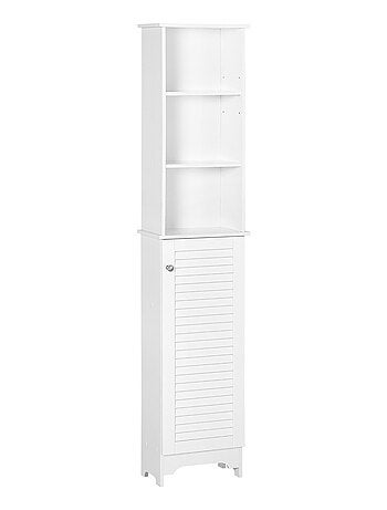 Meuble colonne salle de bain porte persienne 3 niches blanc
