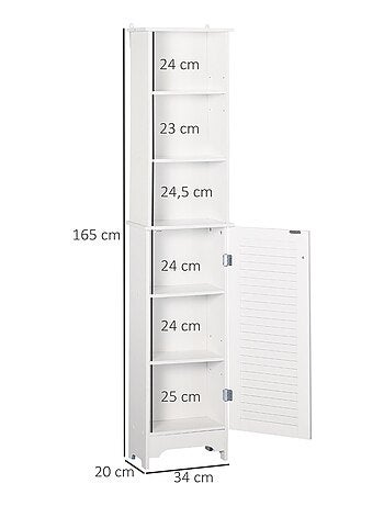 Meuble colonne salle de bain porte persienne 3 niches blanc