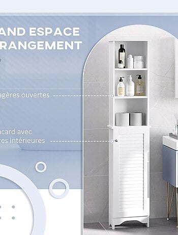 Meuble colonne salle de bain porte persienne 3 niches blanc
