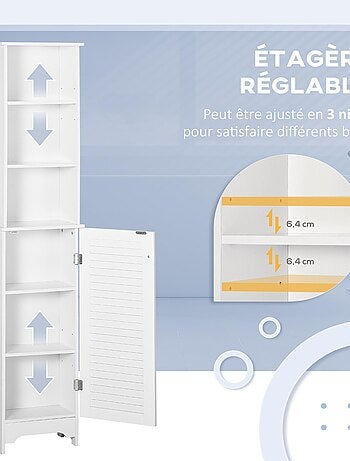 Meuble colonne salle de bain porte persienne 3 niches blanc
