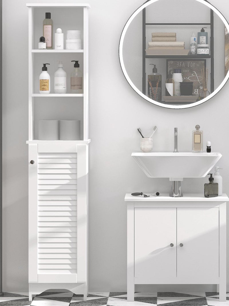 Meuble colonne salle de bain porte persienne 3 niches blanc Blanc - Kiabi