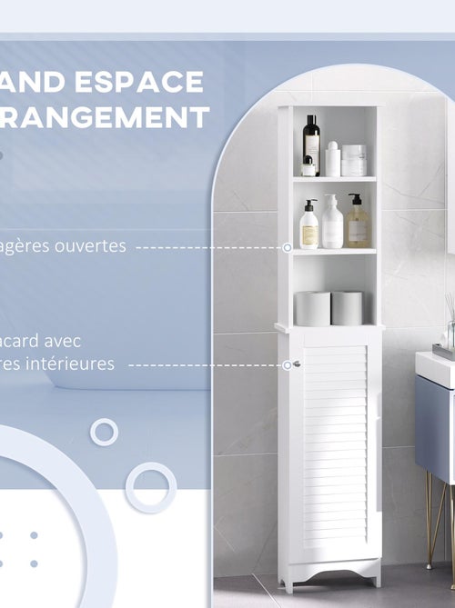 Meuble colonne salle de bain porte persienne 3 niches blanc - Kiabi Meuble colonne salle de bain porte persienne 3 niches blanc - Kiabi