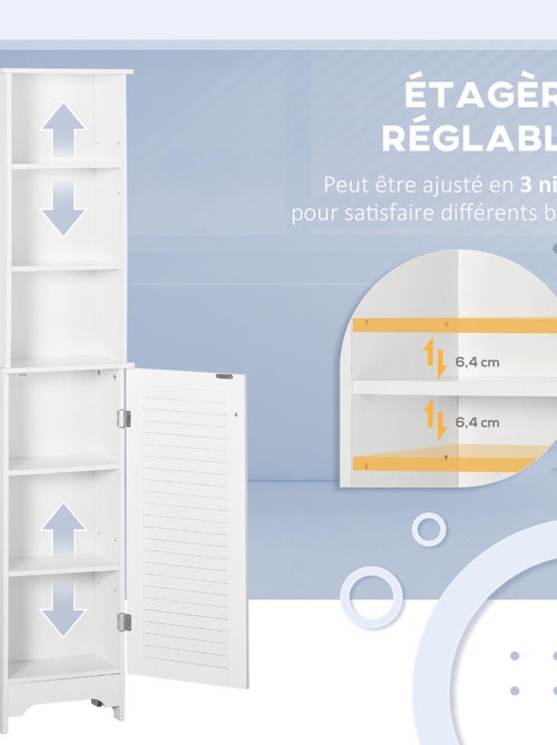 Meuble colonne salle de bain porte persienne 3 niches blanc - Kiabi Meuble colonne salle de bain porte persienne 3 niches blanc - Kiabi