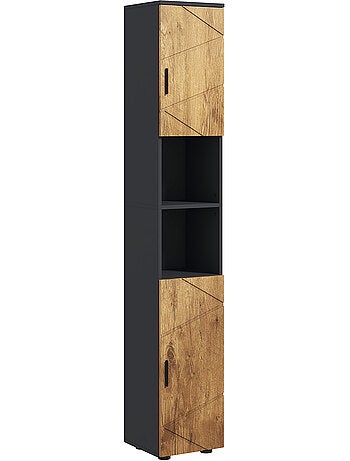 Meuble colonne salle de bain style cosy anthracite aspect bois