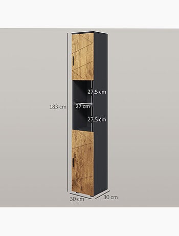 Meuble colonne salle de bain style cosy anthracite aspect bois
