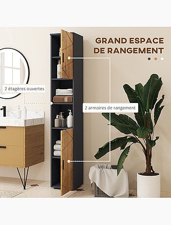 Meuble colonne salle de bain style cosy anthracite aspect bois
