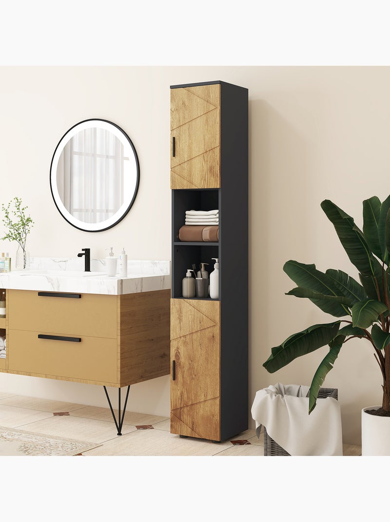 Meuble colonne salle de bain style cosy anthracite aspect bois Marron - Kiabi