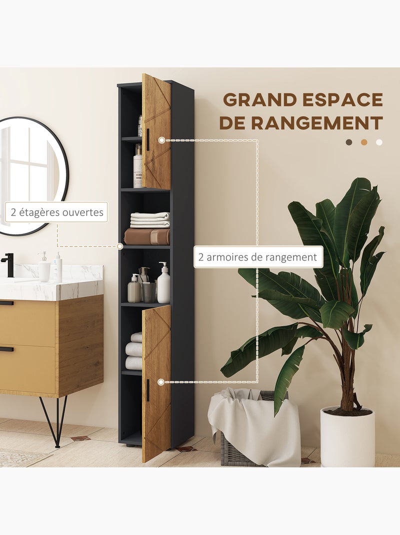 Meuble colonne salle de bain style cosy anthracite aspect bois Marron - Kiabi