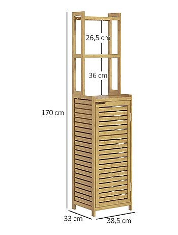 Meuble colonne salle de bain style naturel porte niche 4 étagères bambou