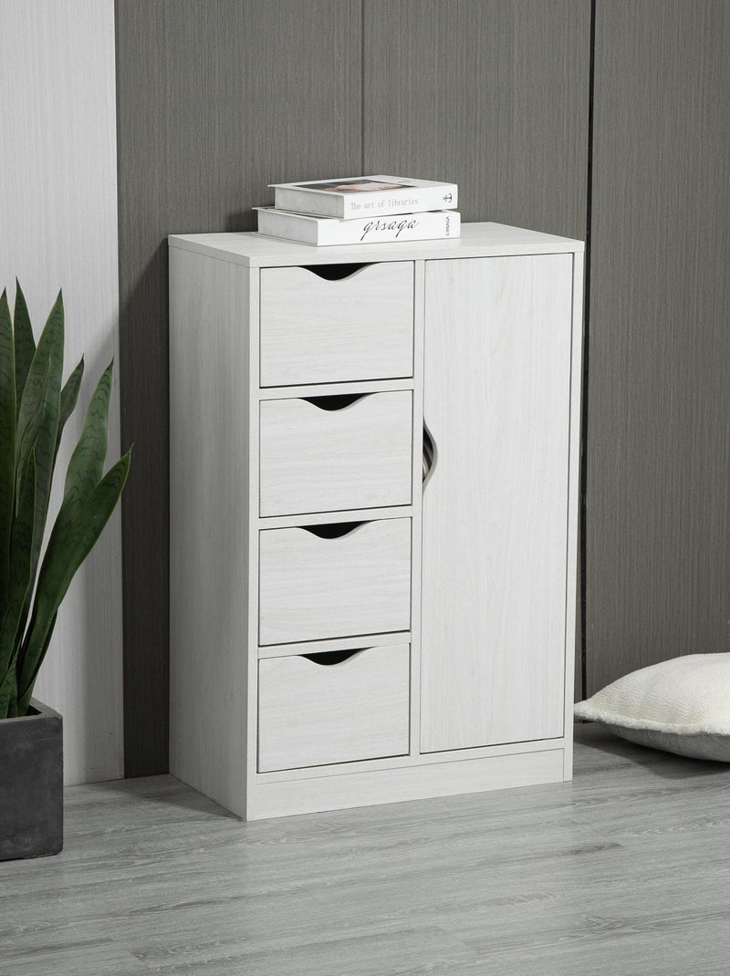 Meuble de rangement 1 porte 4 tiroirs panneaux particules Blanc Blanc - Kiabi