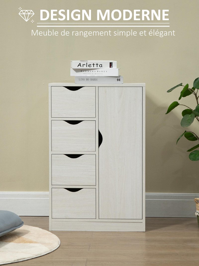 Meuble de rangement 1 porte 4 tiroirs panneaux particules Blanc Blanc - Kiabi