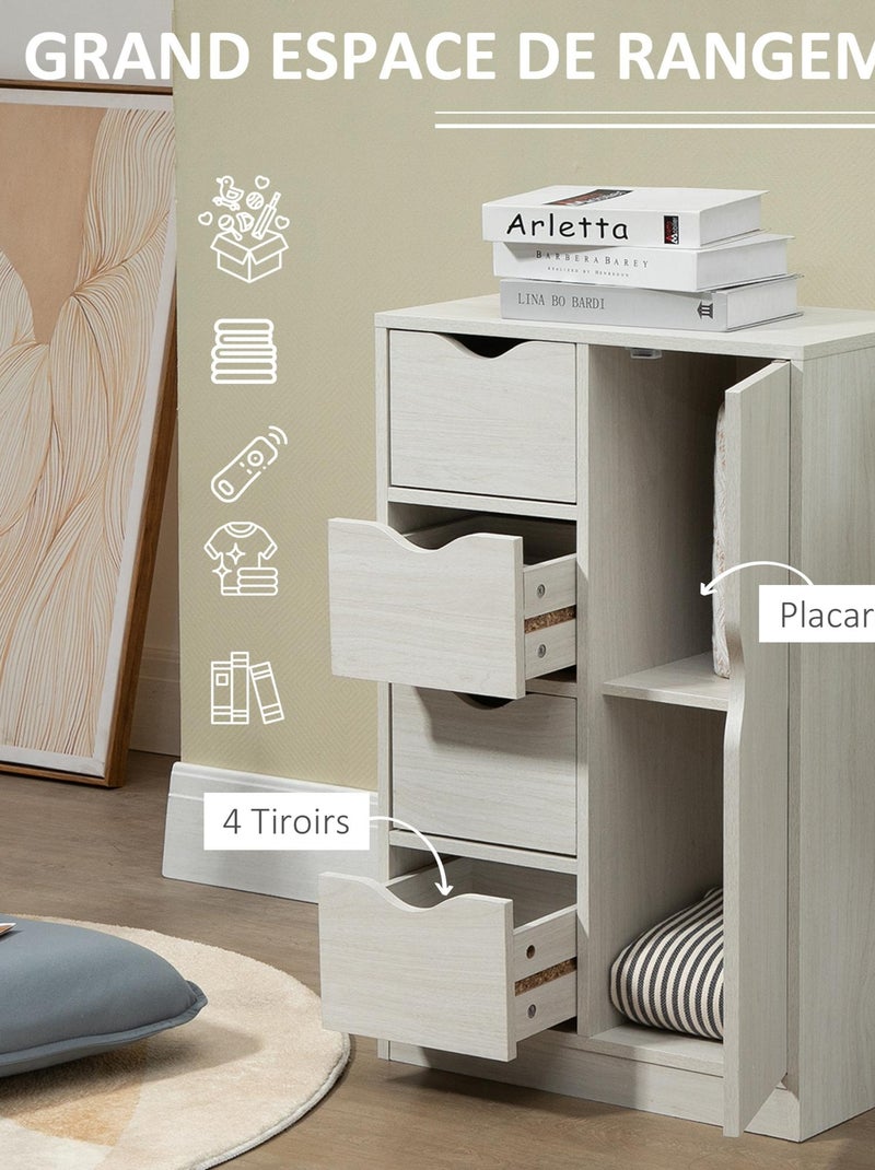 Meuble de rangement 1 porte 4 tiroirs panneaux particules Blanc Blanc - Kiabi