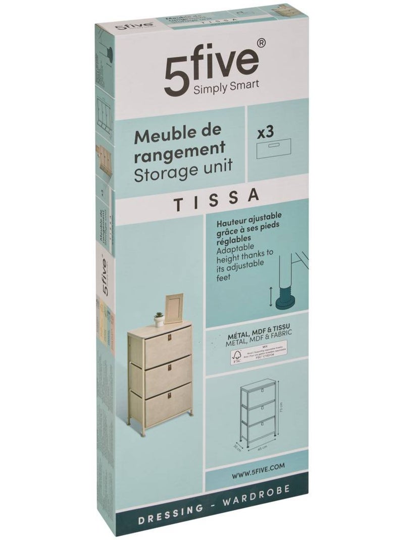 Meuble de rangement 3 tiroirs en acier et bois TISSA Beige - Kiabi