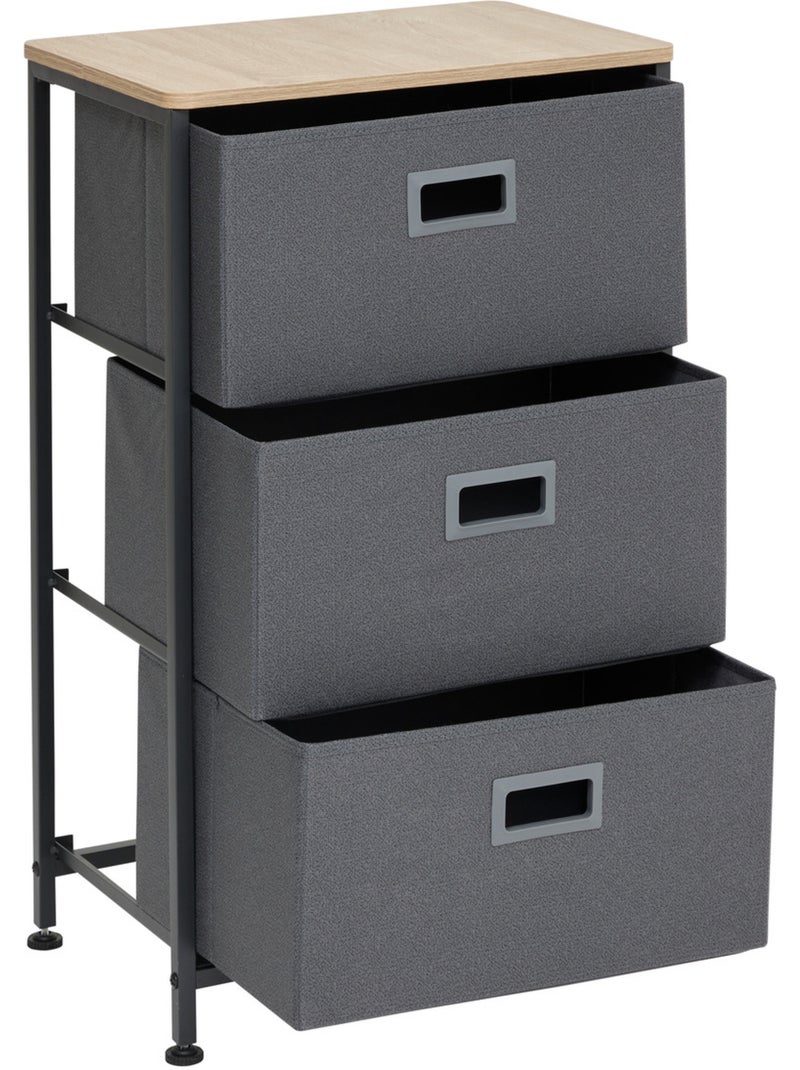 Meuble de rangement 3 tiroirs en acier et bois TISSA Gris foncé - Kiabi
