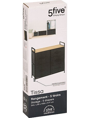 Meuble de rangement 5 tiroirs en acier et tissu TISSA