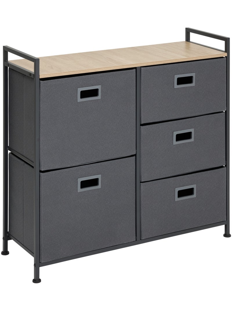 Meuble de rangement 5 tiroirs en acier et tissu TISSA Gris foncé - Kiabi