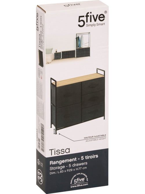 Meuble de rangement 5 tiroirs en acier et tissu tissa - Kiabi