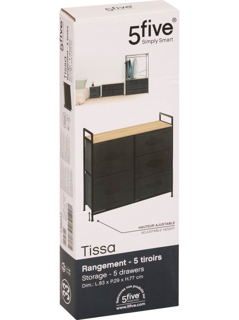 Meuble de rangement 5 tiroirs en acier et tissu TISSA Gris foncé - Kiabi