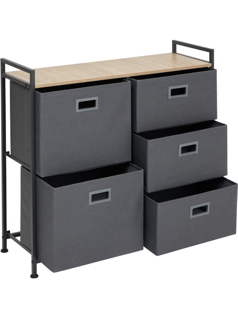 Meuble de rangement 5 tiroirs en acier et tissu TISSA Gris foncé - Kiabi