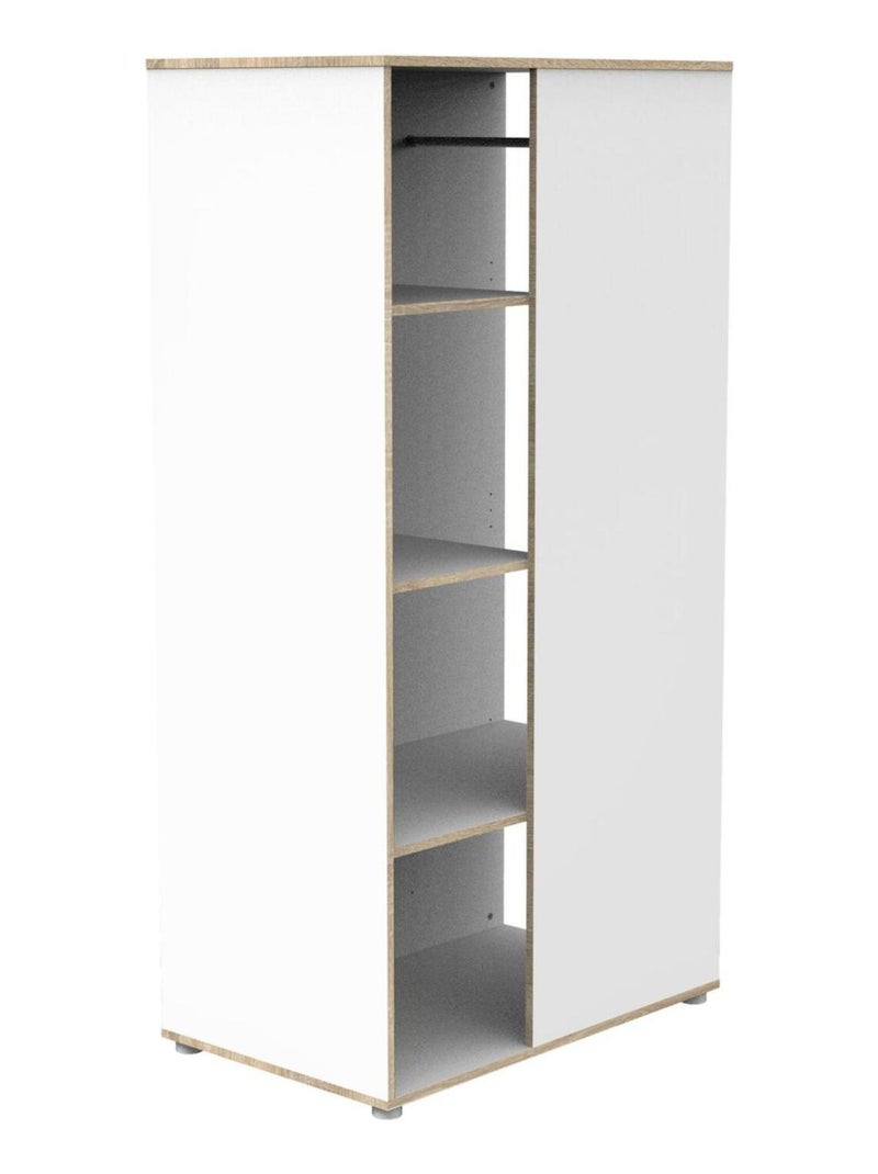 Meuble de rangement avec étagères et penderie en bois et chant bois - Blanc - Kiabi