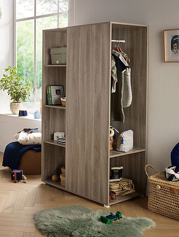 Meuble de rangement avec étagères et penderie en décor bois - BABYPRICE