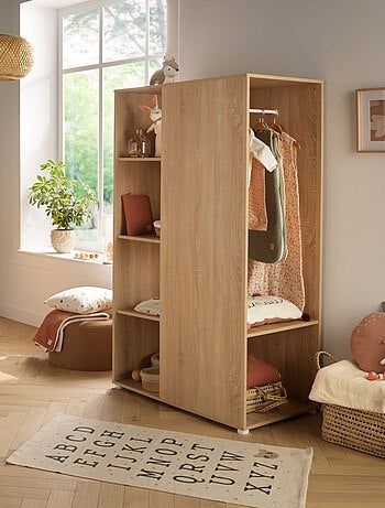 Meuble de rangement avec étagères et penderie en décor bois - BABYPRICE