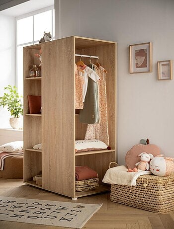 Meuble de rangement avec étagères et penderie en décor bois - BABYPRICE