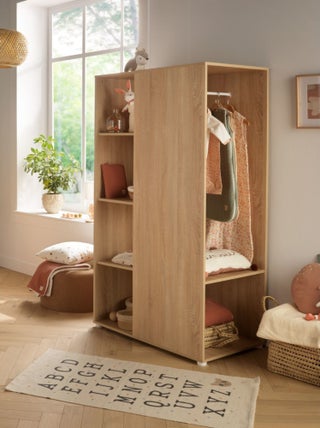 Meuble de rangement avec étagères et penderie en décor bois -
