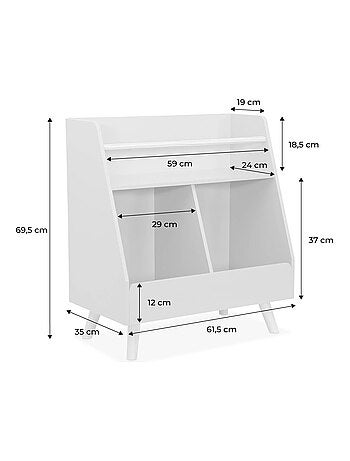 Meuble de rangement enfant 1 étagère 2 espaces de rangement Tobias