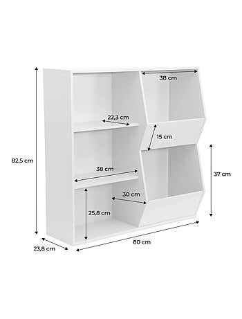 Meuble de rangement enfant 3 étagères 2 espaces de rangement Tobias