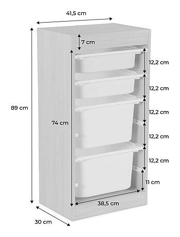 Meuble de rangement enfant 4 bacs de rangement (lot de 2) Sora x2