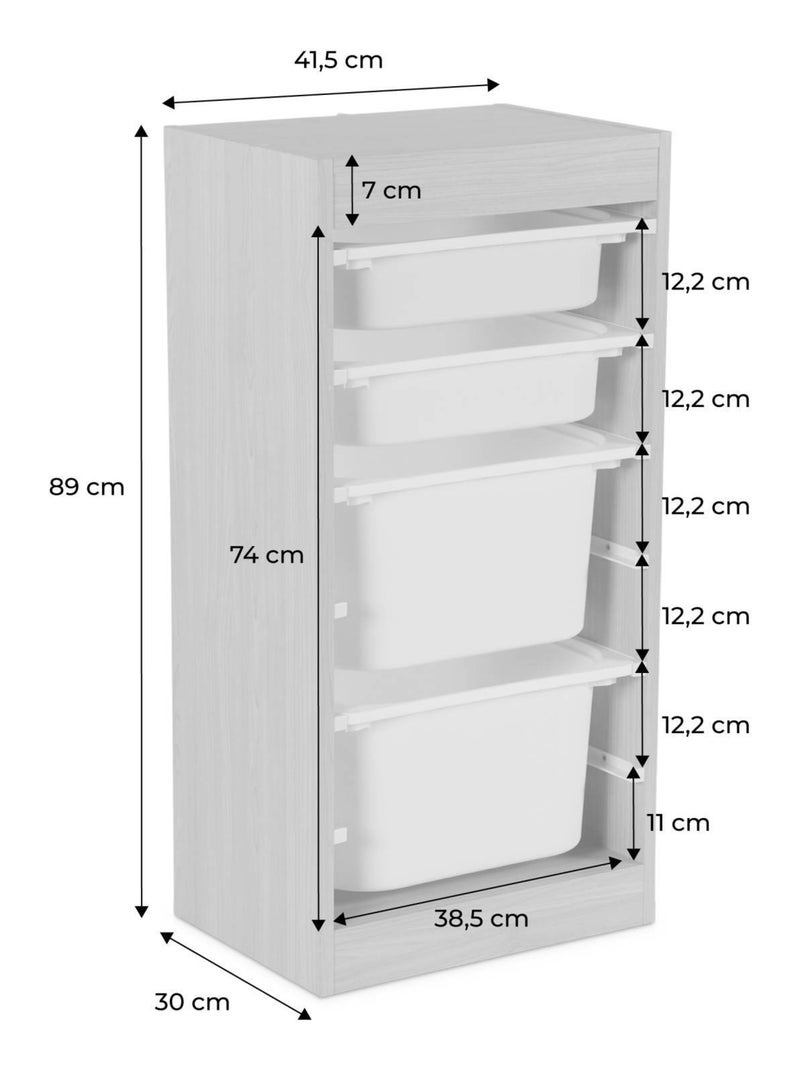 Meuble de rangement enfant 4 bacs de rangement (lot de 2) Sora x2 Blanc - Kiabi