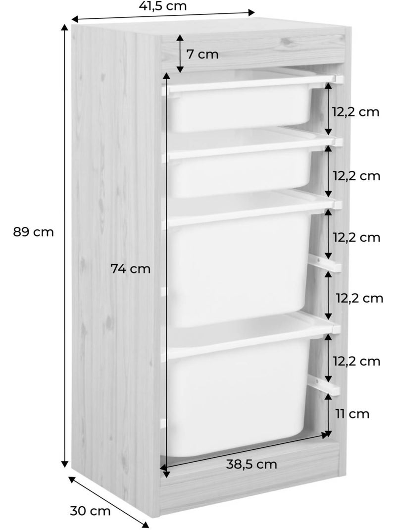 Meuble de rangement enfant 4 bacs de rangement (lot de 2) Sora x2 Marron - Kiabi