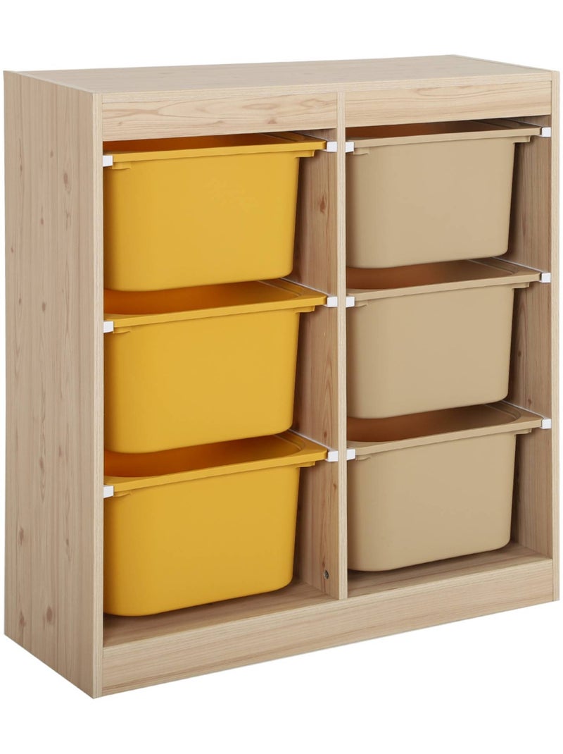Meuble de rangement enfant 6 bacs de rangement colorés Sora Moutarde - Kiabi
