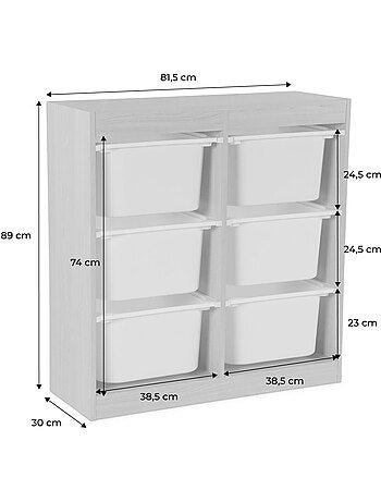 Meuble de rangement enfant 6 bacs de rangement colorés Sora