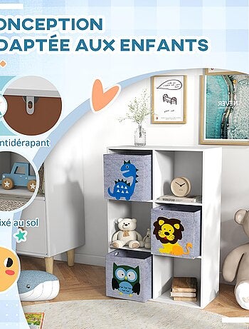 Meuble de rangement enfant 6 casiers 3 tiroirs non tissé MDF blanc