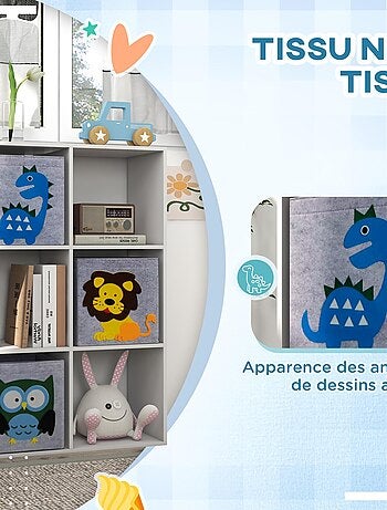 Meuble de rangement enfant 6 casiers 3 tiroirs non tissé MDF blanc