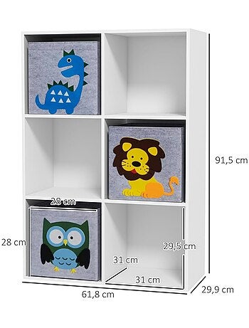 Meuble de rangement enfant 6 casiers 3 tiroirs non tissé MDF blanc